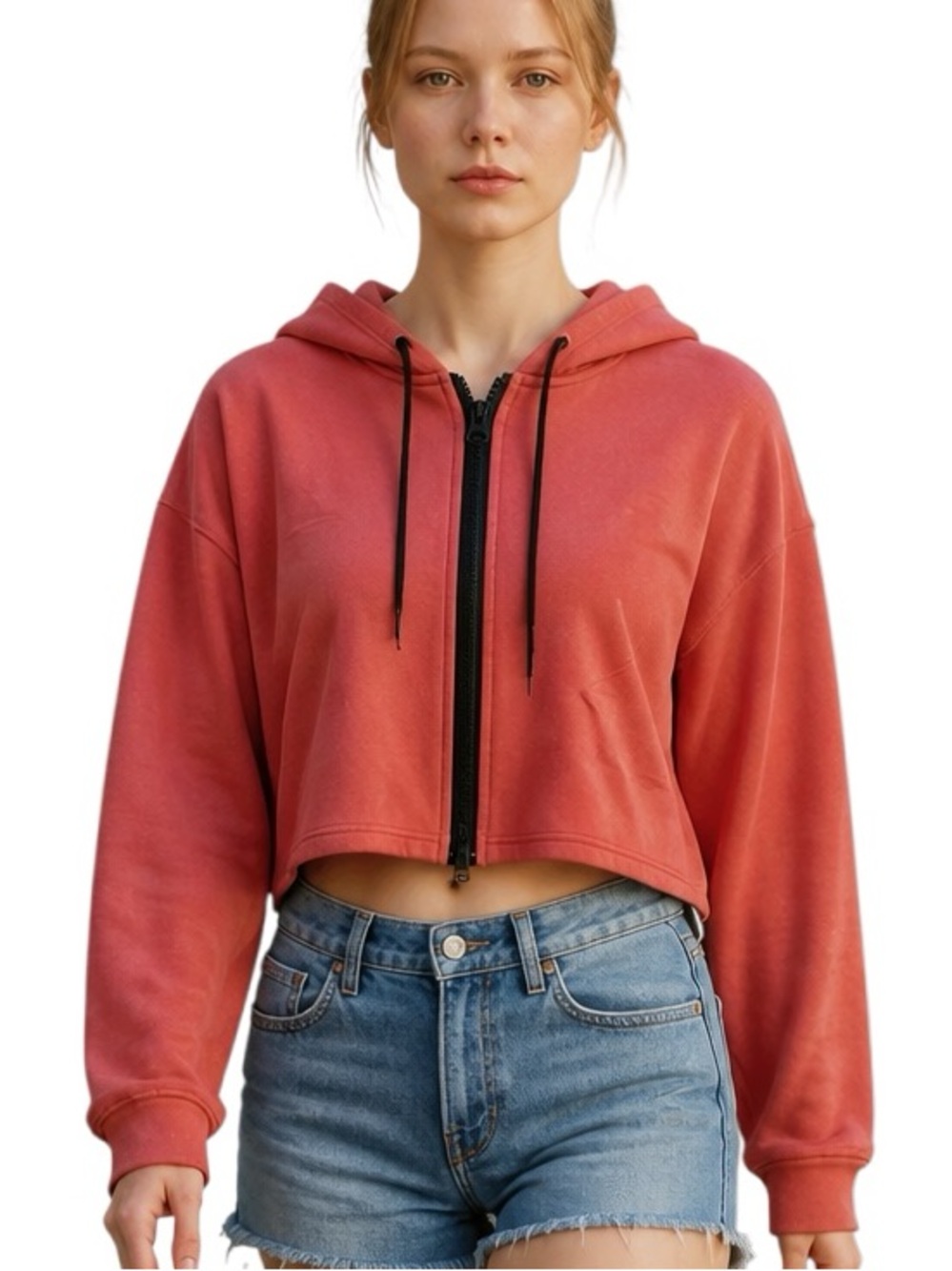 AS REVIVAL Mauve Cropped Zip Up Hoodie